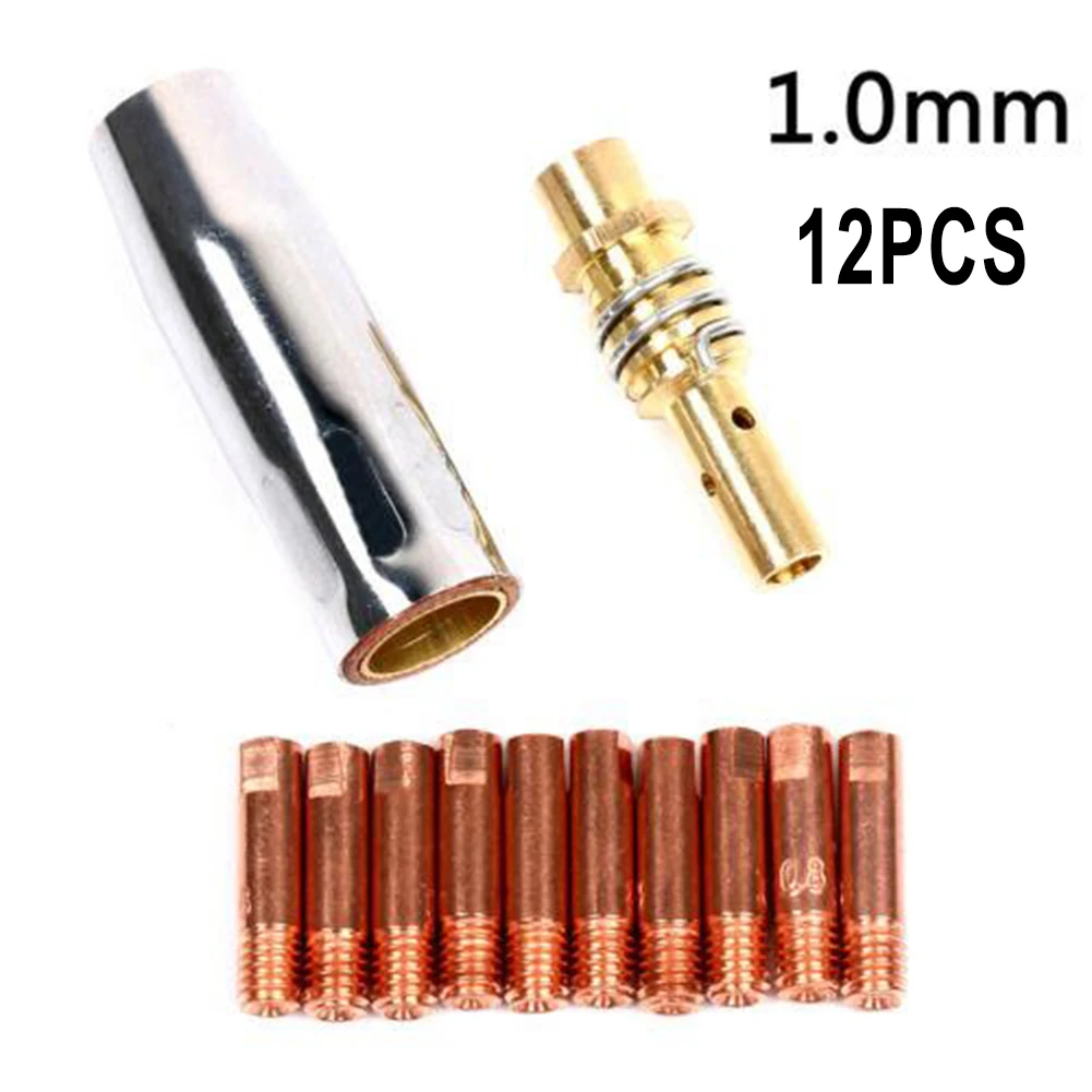 

12 Pcs MB15 MIG Welding Nozzle Shroud Contact Tips Contact Tips Kit 0.8/1 Mm M6 Tip Holder Kit Welding Nozzle Tool Parts