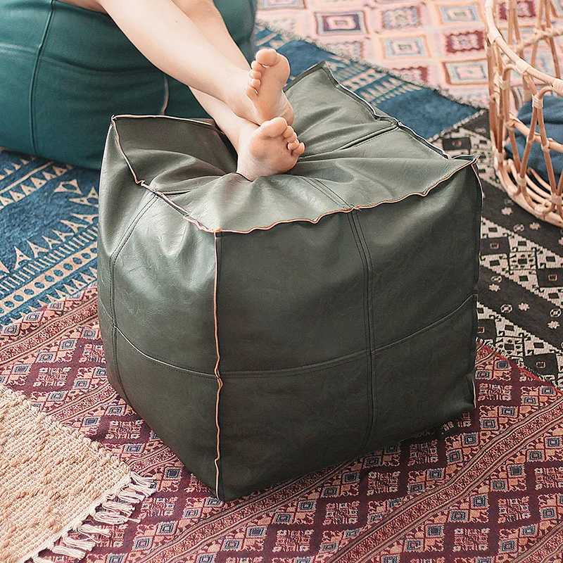 

Moroccan Pu Leather Pouf Ottoman Square Futon Footstool Home Tatami Unstuffed Cushion Sofa Bean Bag Ins Living Room Decor Craft