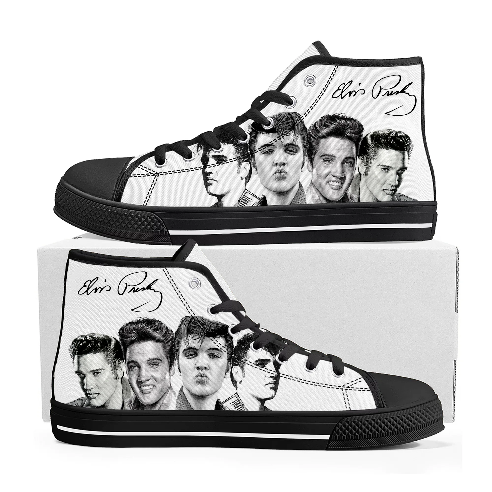

Высокие кроссовки Elvis Aaron Presley для мужчин и женщин, холщовые, для подростков, повседневная обувь для рок-певицы, обувь на заказ