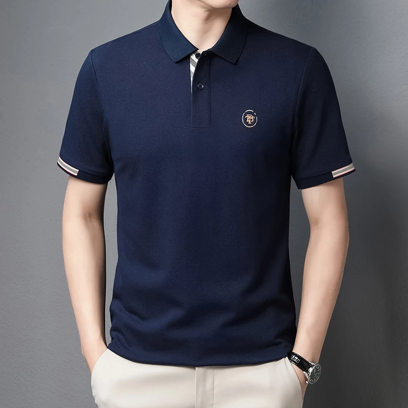 

2022 Tops Male Polo Shirt Lapel Polos Slim Fit Tshirts for Men Casual High End Soft Top 100%Cotton Short Sleeve Luxury Logo Tees