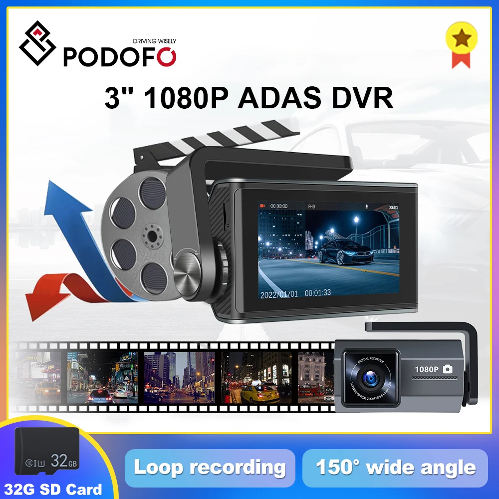 

Автомобильный видеорегистратор Podofo, 3 дюйма, 1080P, 24 часа