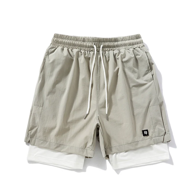 2023 Summer New American Fake Two Piece Basketball Shorts Men's Training Fitness Sports Running Pants Half Pants