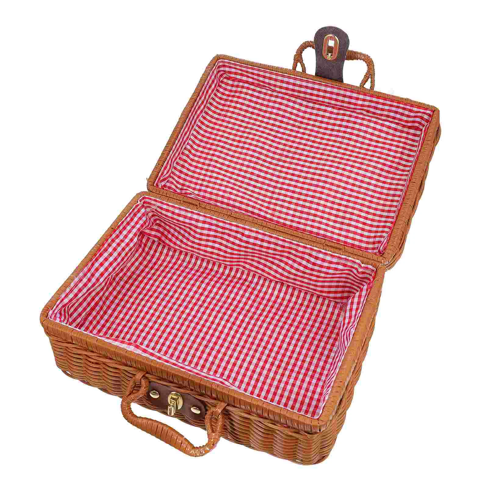 

Storage Basket Rattan Box Suitcase Woven Wicker Lid Baskets Case Handwoven Vintage Retro Lids Picnic Imitation Home Bread