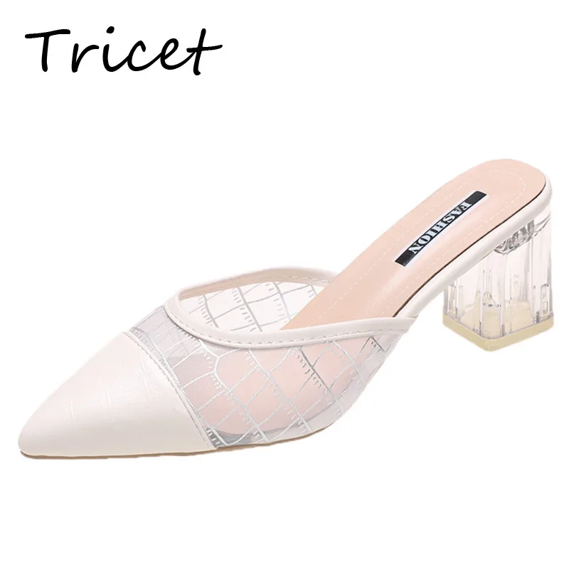 

Женские босоножки без задника, эластичные туфли-лодочки с острым носком, прозрачные туфли на квадратном каблуке, бежевые, лето 2022