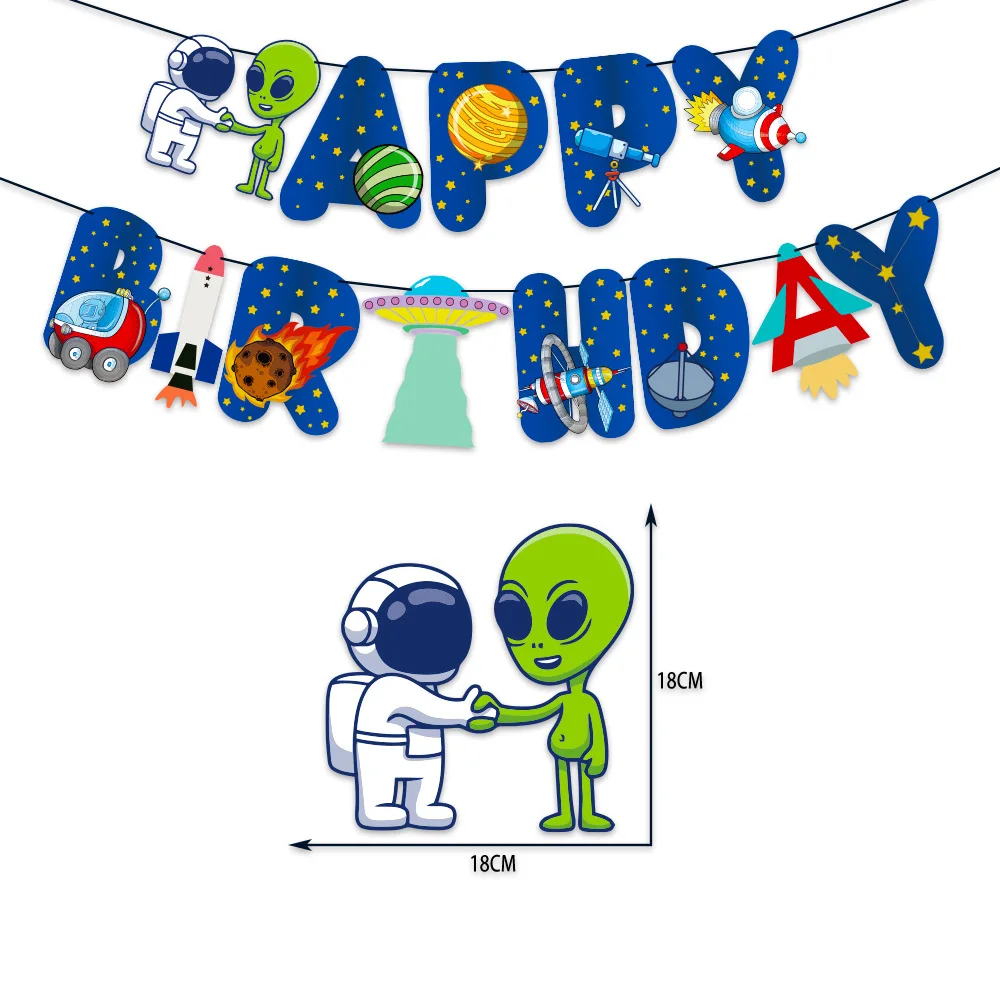 

JOLLYBOOM Space Theme Party Decoration Happy Birthday Banner Astronaut Spaceship Rocket Alien Print for Boys Birthday Supplies