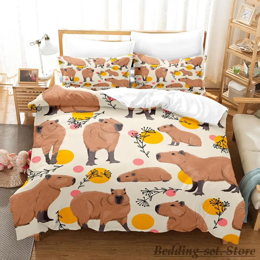 

Capybara Cartoon Kawaii Animal Kids Quilt Durex Twin Full King Size 3Pcs Duvet Cover Bedding Linen Set Bedspread 200x200 240x220