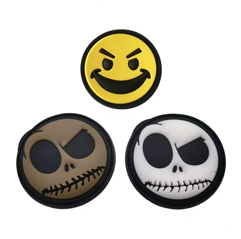 

Black and White Luminous Evil Smiley Patch Round Yellow Smile Pack Sticker 3D PVC Epoxy Tactical Armband For Clothes Backpack