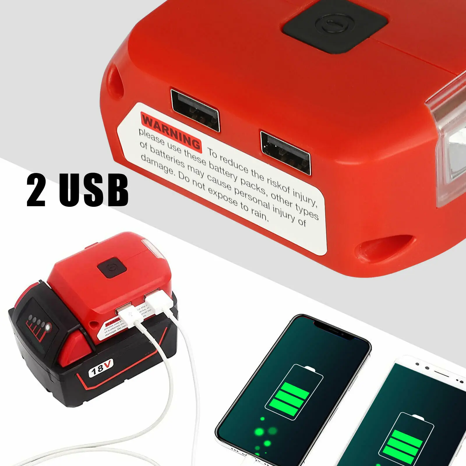 Battery Adapter For Milwaukee 18V Battery USB Charger Power Source with USB & Type C Port DC 12V/2A LED Light For Heated Jacket enlarge
