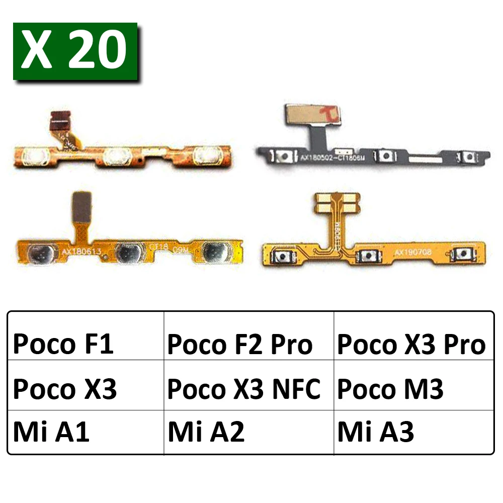 

20Pcs Original For Xiaomi Poco F1 F2 X3 M3 Pro A1 A2 A3 Lite Power On Off Volume Side Button Key Flex Cable Replacement Parts