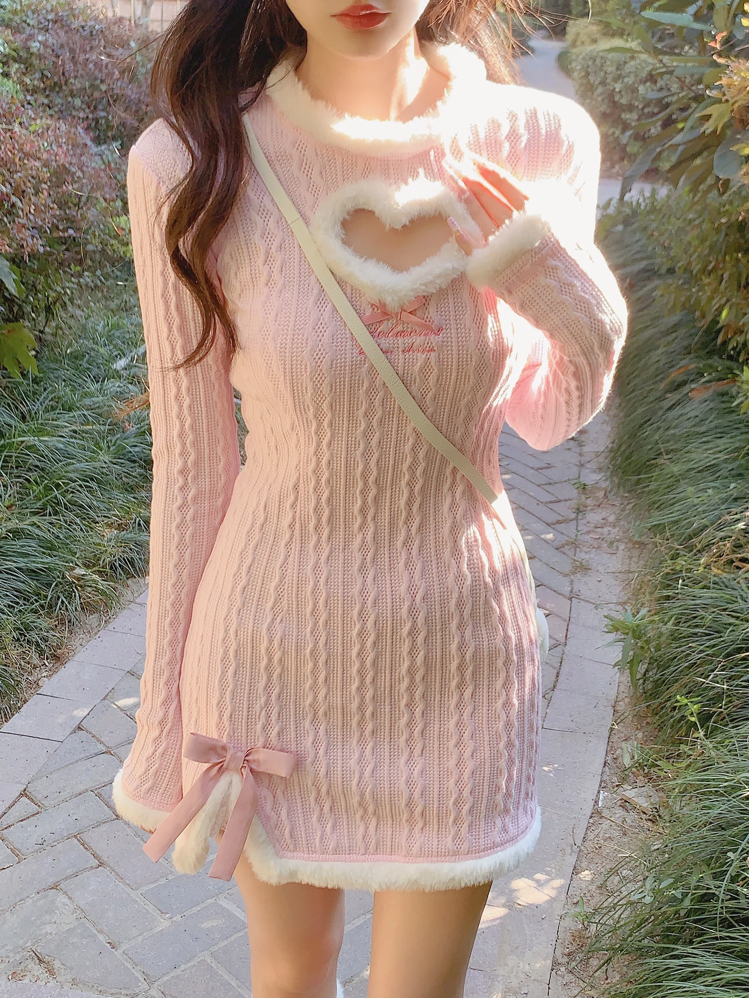 

Розовое корейское милое платье в стиле Лолиты, женское белое японское милое мини-платье для вечеринки, облегающее элегантное платье с бантом и разрезом, новинка зимы 2023