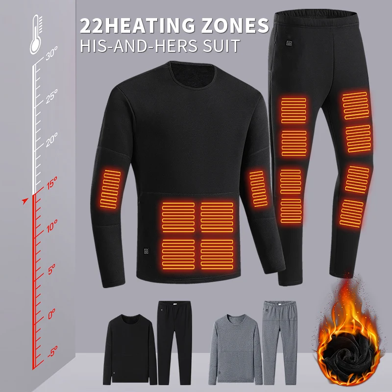 22 Areas Thermal Underwear Sets Winter Self Heated Suit USB Electric Heating Jacket Clothing Fleece Thermal Men Women Long Johns
