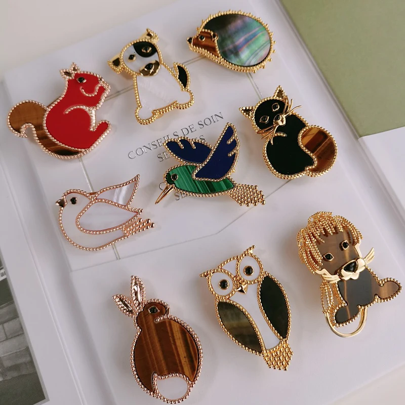 

Fashion Cute Animal Brooch Women Top Quality Natural Stone Bird Lion Rabbit Hedgehog Dog Cat Squirrel Owl Panda Duck Pig Gifts
