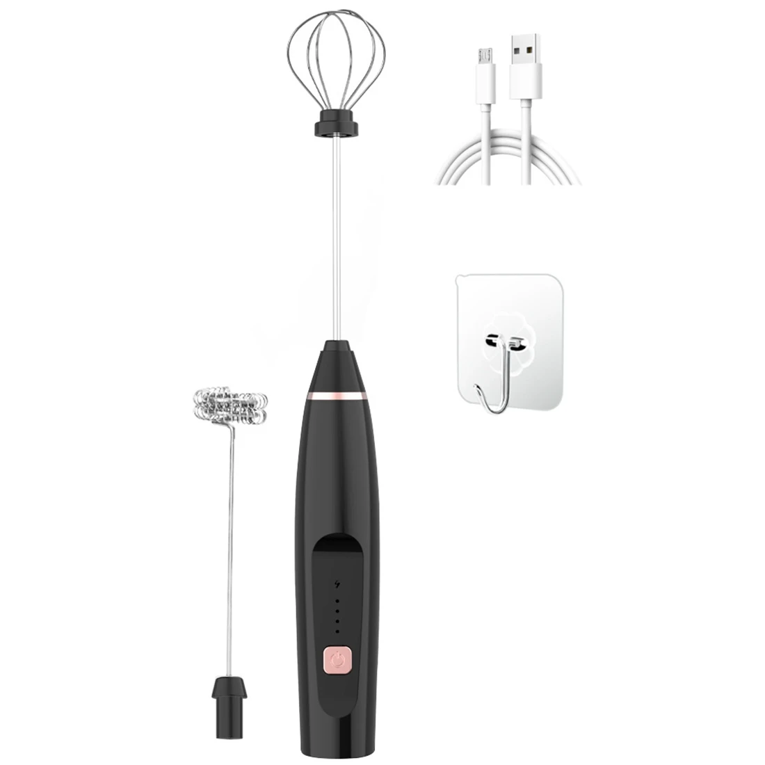 

Electric Egg Beater Coffee Milk Mixer Heads Eggbeater Frother Stirrer USB Rechargeable Handheld Food Blender Black
