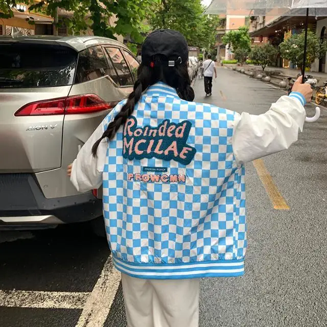 

Бейсбольная униформа в клетку в американском стиле ретро для мужчин и женщин, куртки для улицы на весну и осень