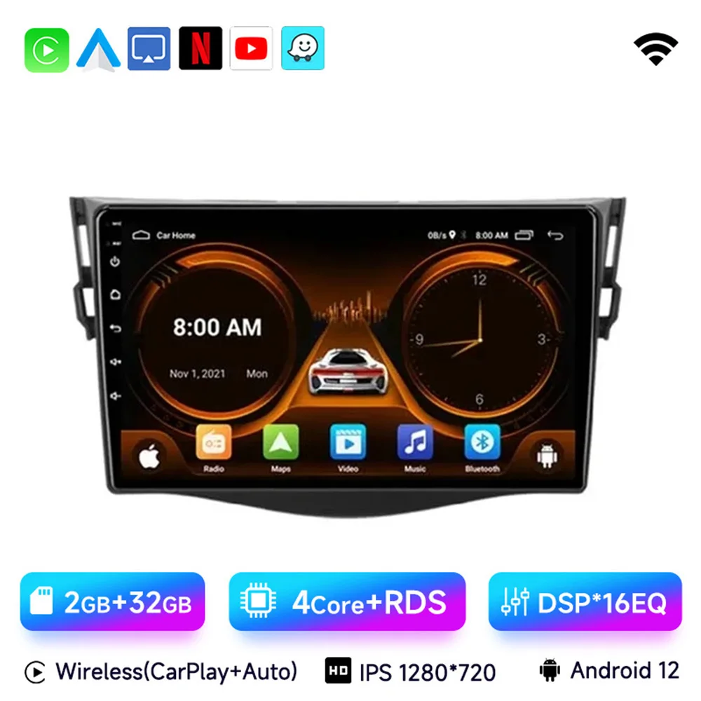 

Автомобильная магнитола JIUYIN, мультимедийный плеер на Android 13, с 9 "экраном, GPS, 4G, Wi-Fi, для Toyota RAV4, 2005-2013, типоразмер 2DIN