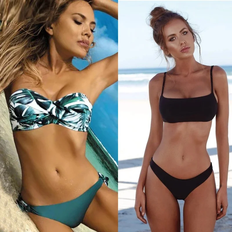

2020 Sexy Solid Color Bikini Women Swimwear Bandeau Biquini Swimsuit Female Bathing Suit Push Up Bikini Set Beachwear