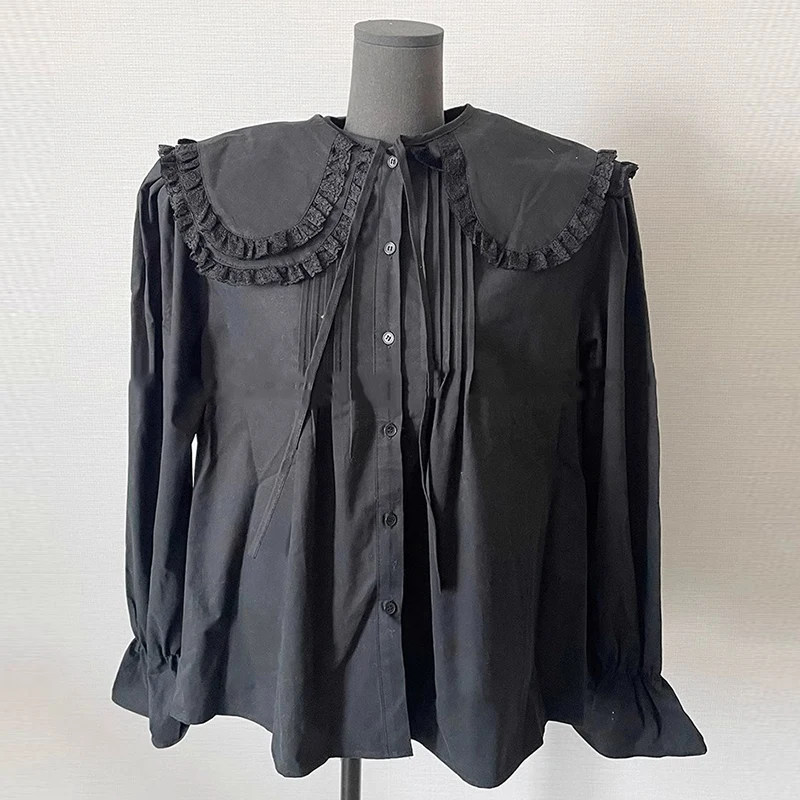 Блузка женская кружевная с лацканами элегантная нежная плиссированная рубашка