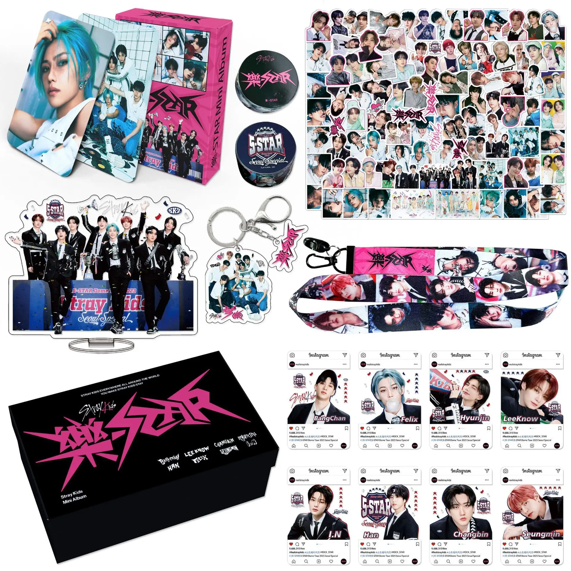 

Kpop Stray Kids Gift Box Set StrayKids RockStar New Album Photocards Lomo Card Sticker Lanyard Keychains Fans Gifts