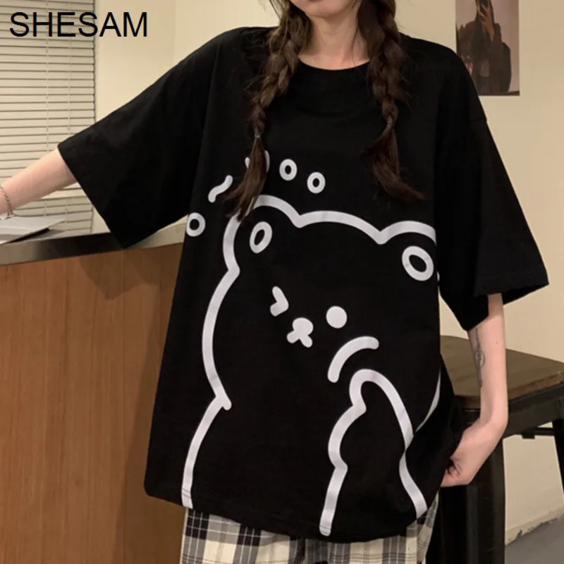 

Shirt Tshirt Summer Top Short Sleeve T-shirt Women's 2022 New Large Loose Medium Length Bear Design