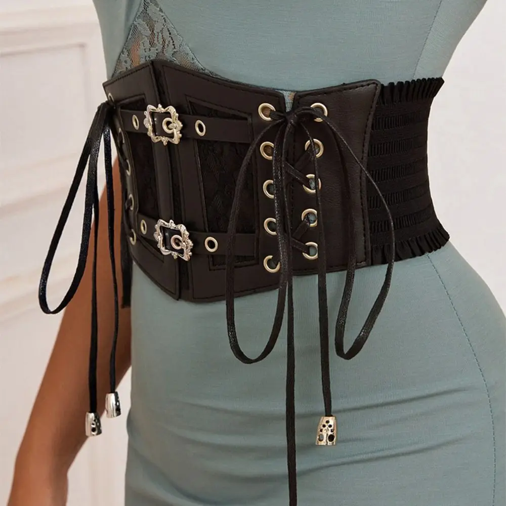 

Skirt Dress Coat Slimming Vintage Stretch Cummerbunds Elastic Corset Band Punk Leather Waistband Tie Straps Wide Belts