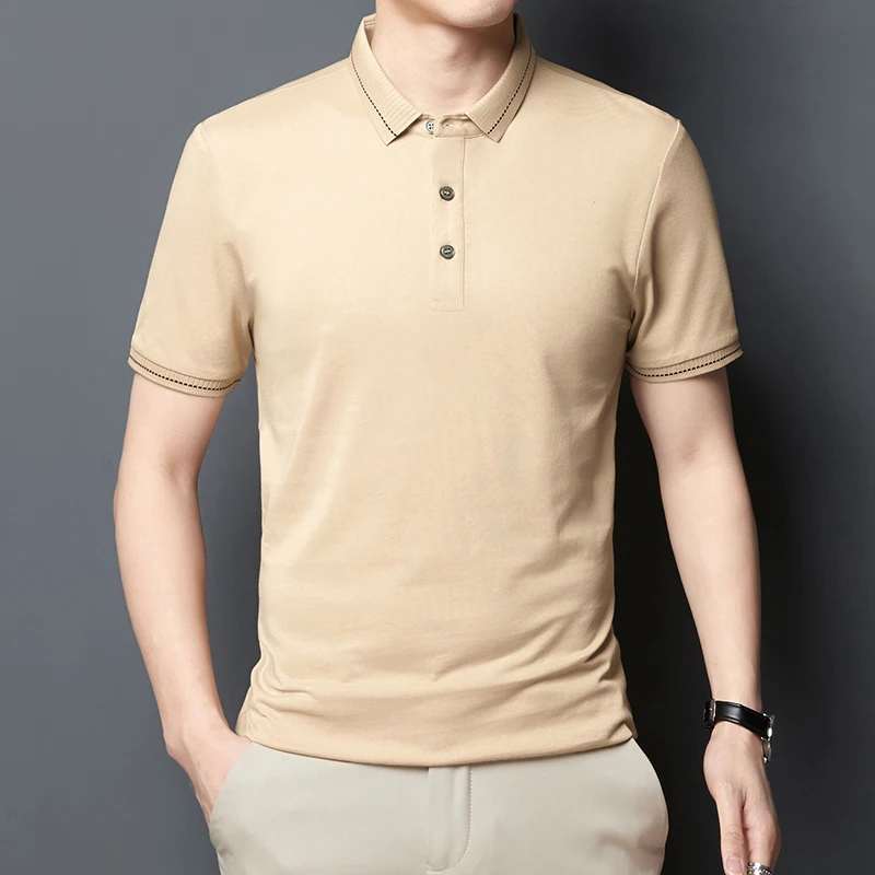 Мужская приталенная рубашка-поло с отложным воротником и короткими рукавами |