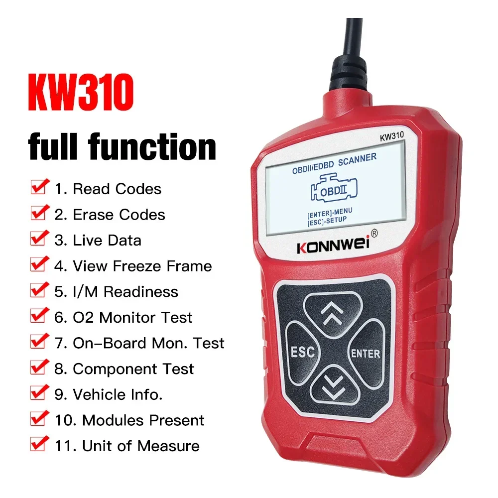 Фото Диагностический сканер KOWWEI STABLE KW310 OBD для автомобилей, считыватель кодов неисправностей, инструмент для диагностики авто, карта для чтения данных ELM327 OBD2 №3