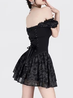 darkness gothic dress for grils ruffles short sleeve printing design faldas sexy backless mini club party vestidos kawaii new