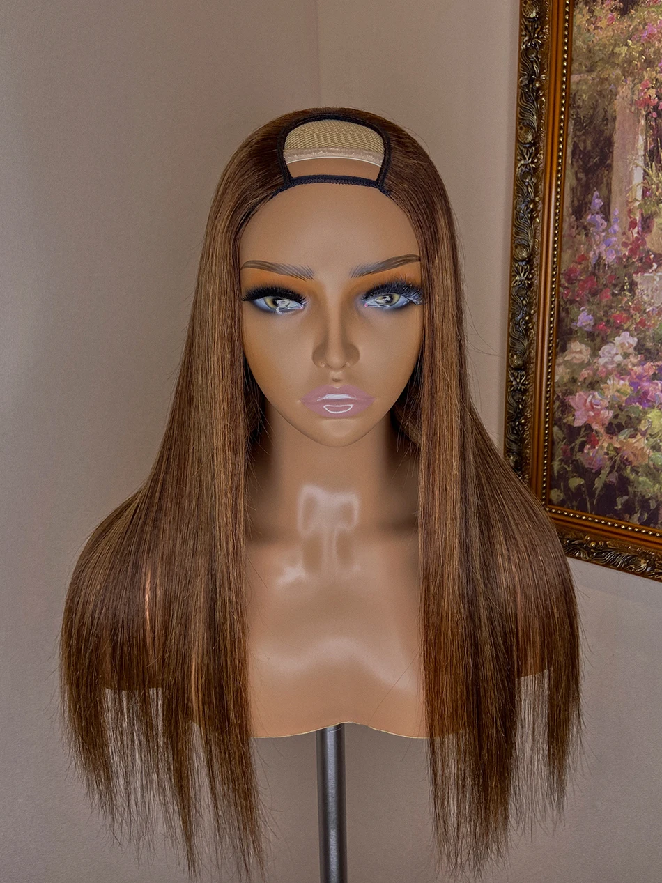 Soft Highlight Ombre Blonde 24 inch Long Straight U Part Wig European Remy Human Hair Wigs Jewish Glueless Wig For Black Women