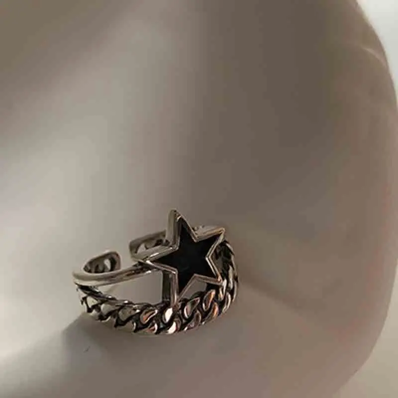 Minimalist Vintage Antique Silver Pentagram Rings for Women New Fashion Creative Hollow Geometric Party Jewelry Gifts Open Ring |