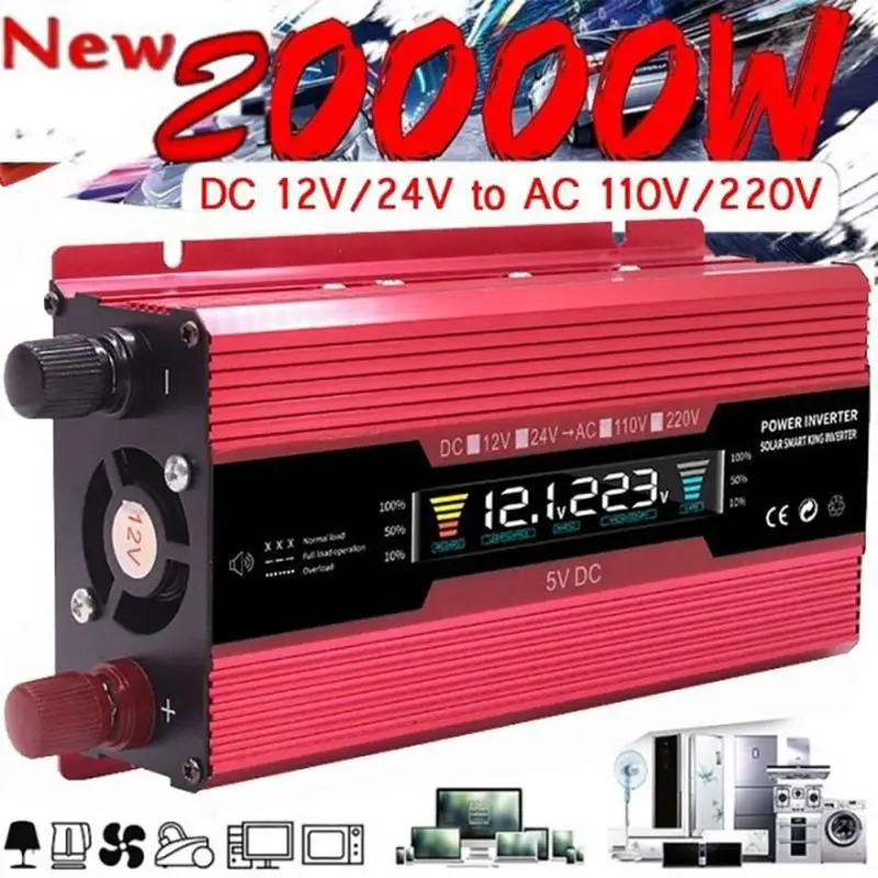 

New 20000W Power Car Inverter Solar Inverter DC12V To AC220V Sine Wave Voltage Converter Adapter Home Outdoor Travel Camping