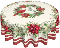 red cardinal bird tablecloth round red white floral table cloth washable banquet table cover for home party picnic dinning decor