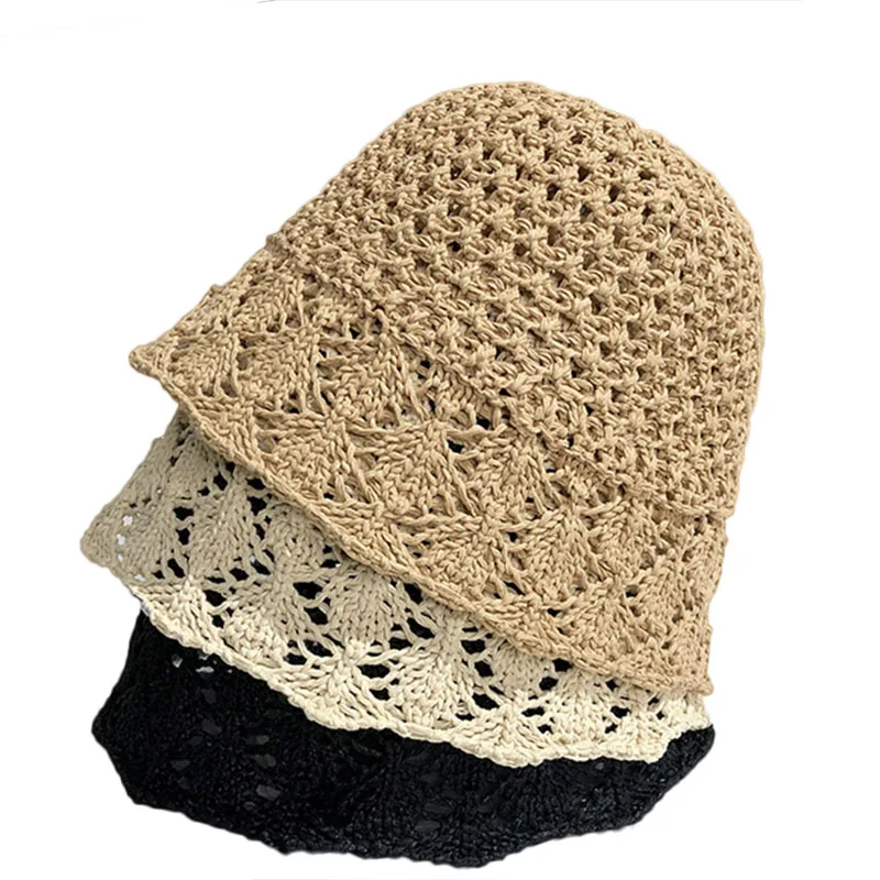 2022New Bucket Hat For Women Breathable Hand Crocheted hollow basin cap For girl Summer fashion Casual hats Sun Protection Hat