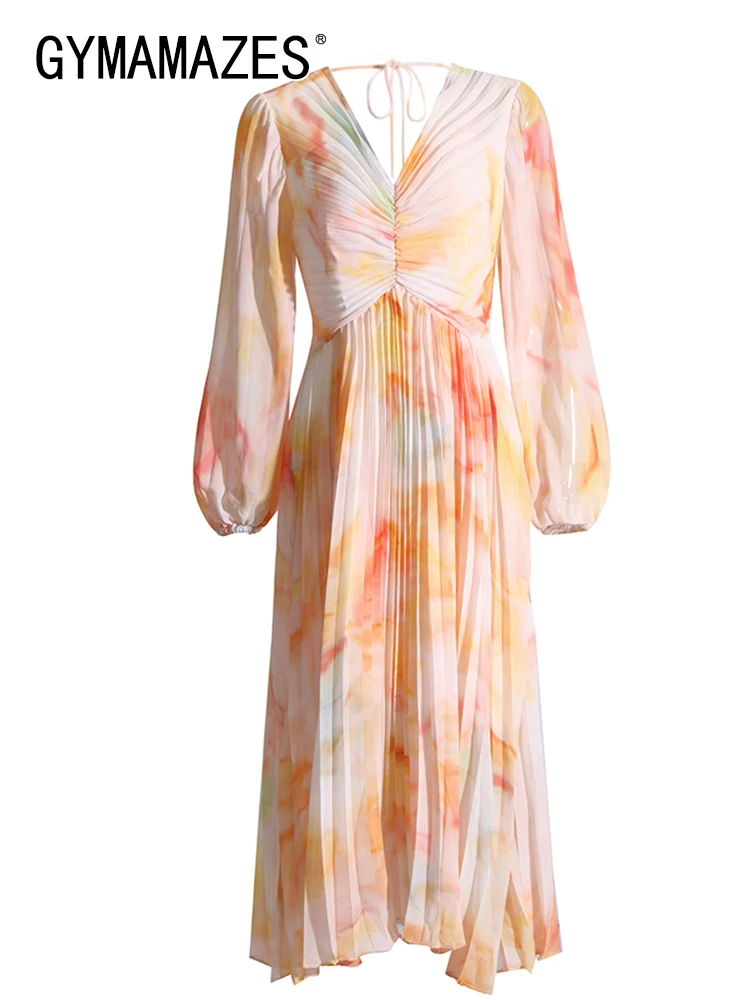 

Женское летнее платье-туника с V-образным вырезом и длинным рукавом