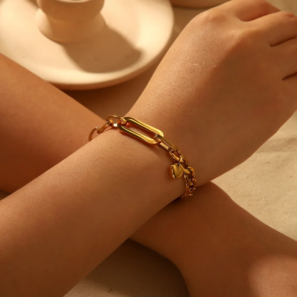 Нержавеющая сталь кубинская цепочка овальная браслет с подвеской в виде сердца