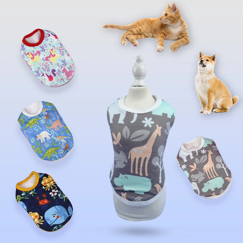 

Cartoon Pet Vest Winter Clothes Puppy Sweatshirt Small Dog Shirt Dog Cat Coat Clothing Thickened Warm Faux Lamb Fleece Universal