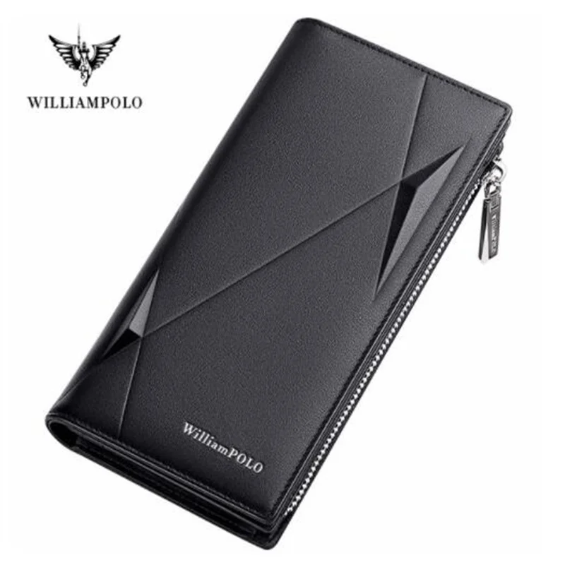 

Брендовый мужской кожаный кошелек WilliamPOLO, бумажник на молнии с монетницей, длинный мужской держатель, Polo 191482