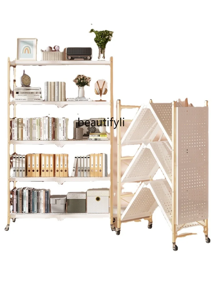 

zq Installation-Free Bookshelf Floor Home Living Room Folding Racks Simple Bedroom Storage Rack Small Bookcase