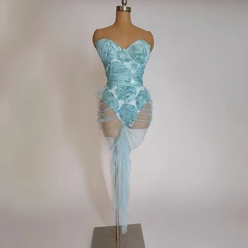 

Новое поступление, пикантное Сетчатое мини-платье-футляр без бретелек с принтом, вечерний костюм для выступлений, одежда для бара, ночного клуба, сценической вечеринки