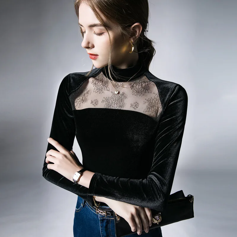 

New 2023 Magnificent Women Autumn Winter T-shirt Velve Female Sexy Crop Top Clothes Casual Hollow Out Blouses Grace Meeting