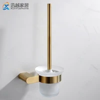 Toilet Brush Holders With Glass Caddy Cup Brushed Gold Rack 304 Stainless Steel Wall  Shelf Bathroom Clean Tool WC Accessories