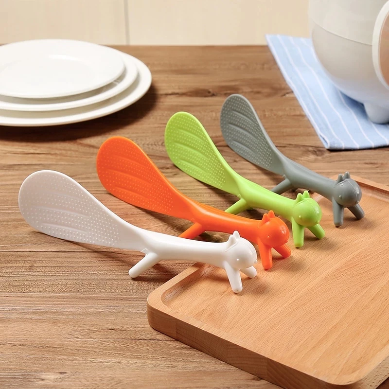 

New Standing Table Squirrel Rice Scoop Non-Stick With Foot Holder Meal Shovel Plastic PP 21CM Spoon Kitchen Cooking Accessories