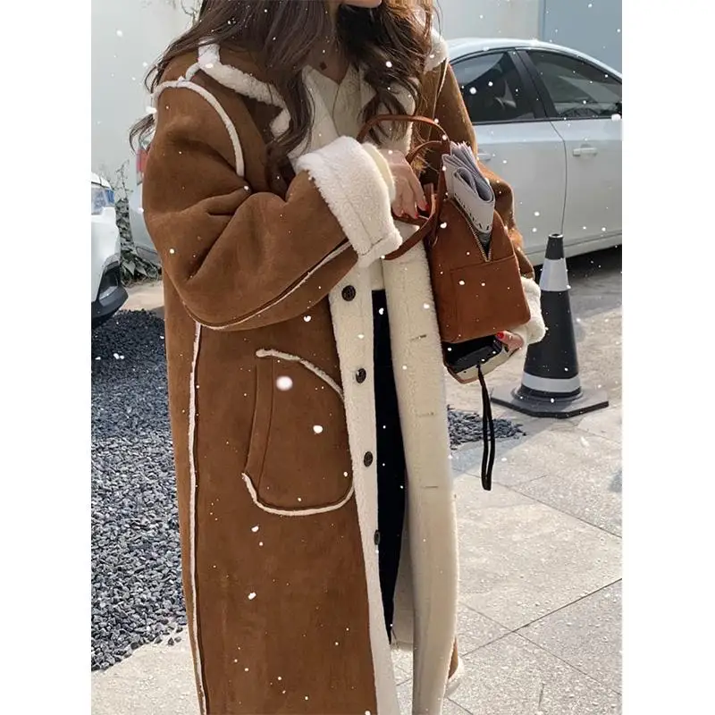Double Face Wear Cashmere Wool Women Faux Fur Coat Winter Jacket Leather Motorcycle Jackets Female Vintage Suede Lambswool Coats