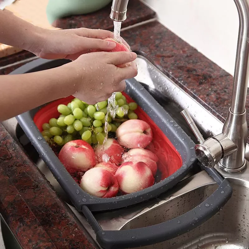 

Foldable Silicone Colander Fruit Vegetable Washing Basket Strainer Drain Baskets Kitchen Strainer Household Water Filter Basket
