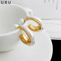 trendy jewelry high quality copper golden earrings 2022 new trend luxury geometric pearl drop earrings for women party gifts