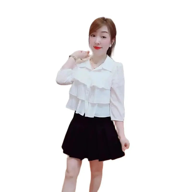 Женская рубашка с рукавом три четверти весна-лето 2024 новый стиль короткая