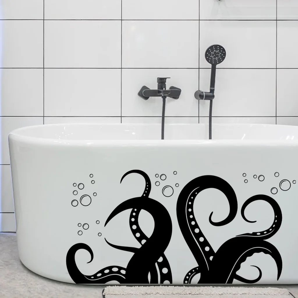 

Black Octopus Wall Sticker Living Room Bedroom Bathroom Decoration Waterproof Mural Bathtub Wall Decor Art Pegatinas De Pared