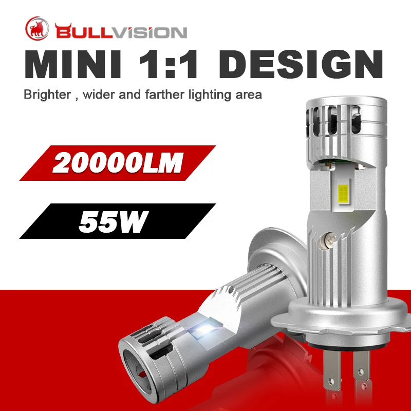 

Bullvision H7 Mini Small LED Bulb Cars Lamps h7 Headlight Bulb Motorcycles Car lights 6000K 20000LM 55W 12V