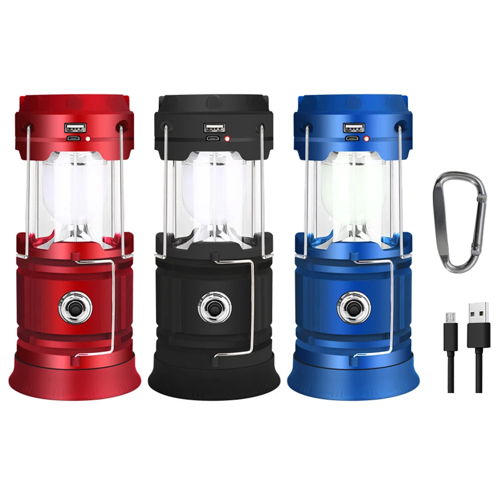 

LED Camping Lamp Portable Hanging Camping Tent Light Solar USB Charging IPX4 Waterproof with Carabiner for Garden Hiking Fishing