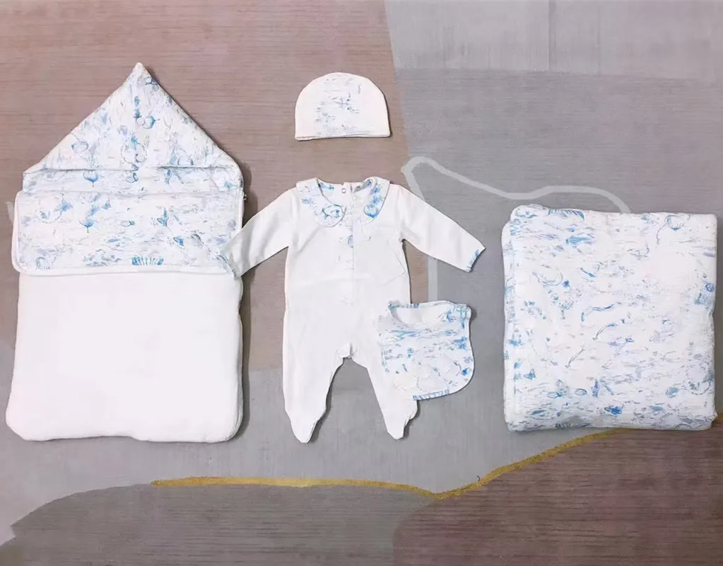 

2022 New New 5pieces/set Light blue Romper Blanket Sleeping bag For New born Baby boys girls Toddler wear 0-3 3-6M