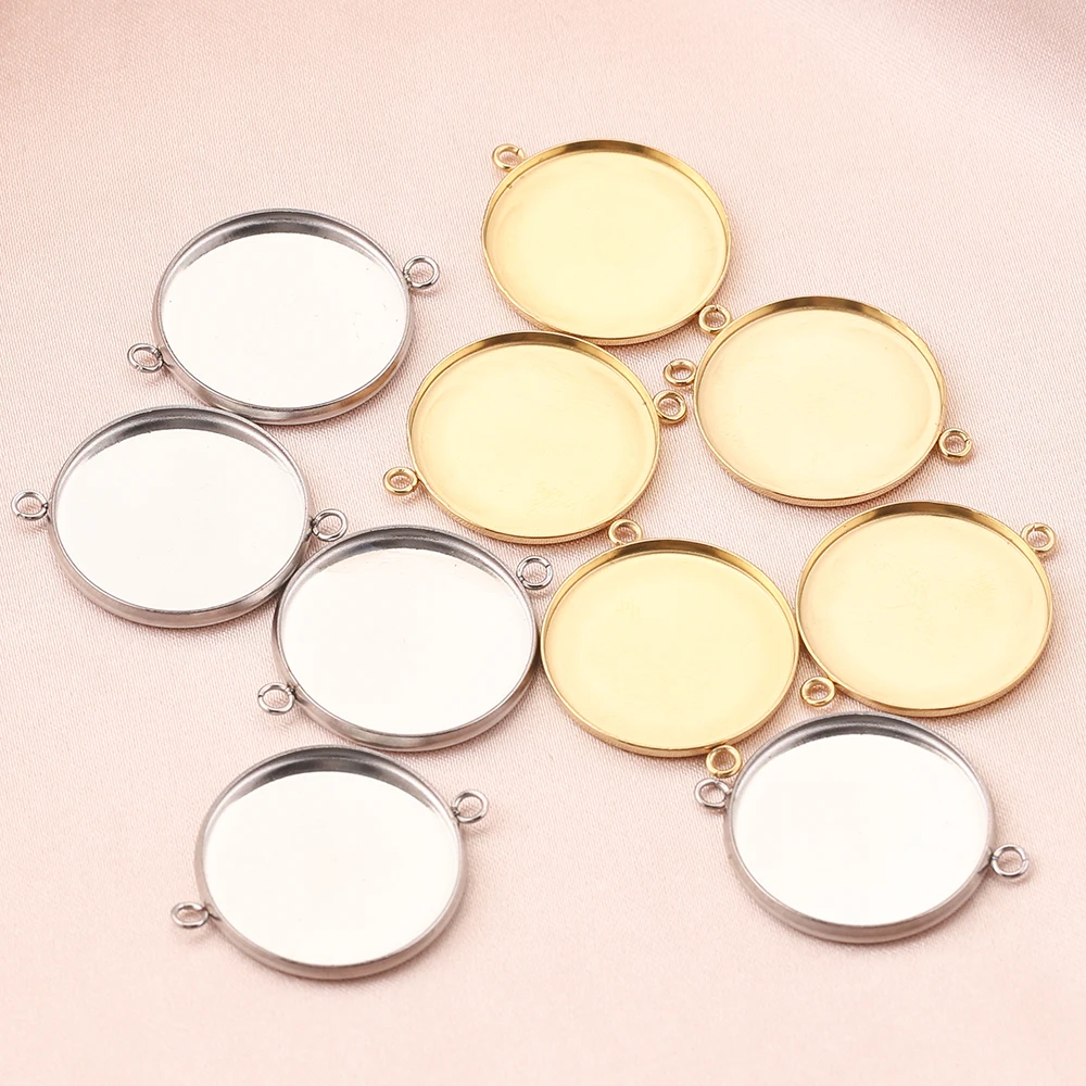 

5pcs Two Holes Hanging 12/20mm Stainless Steel Cameo Cabochon Base Setting Connectors 18K Gold Plating Jewelry Making Supplies